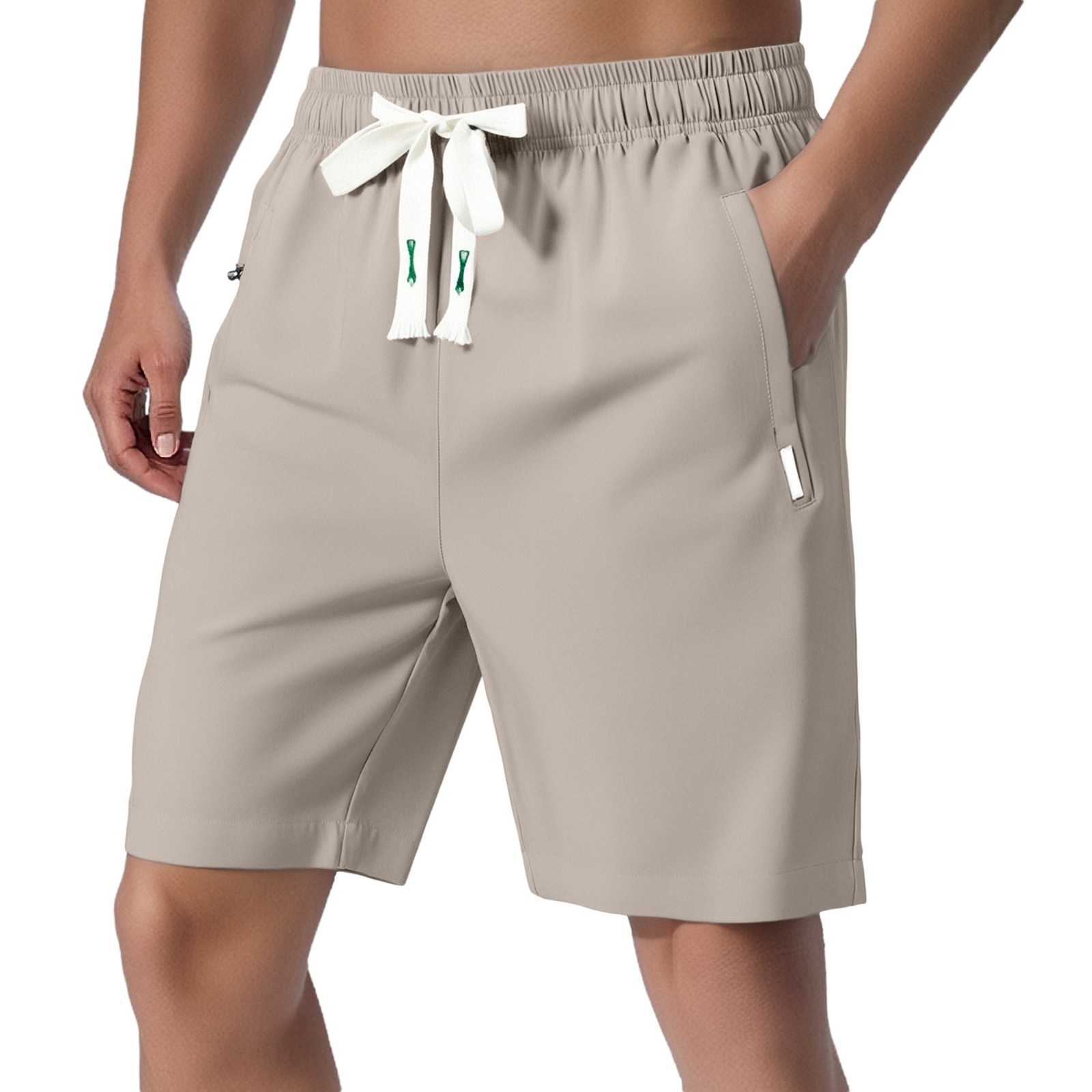 thumbnail image 2 of Pantalones cortos casuales para hombre: corte holgado de verano, cintura elástica, bolsillos con cremallera, transpirables, para uso diario deportivo con camisetas., 2 of 5